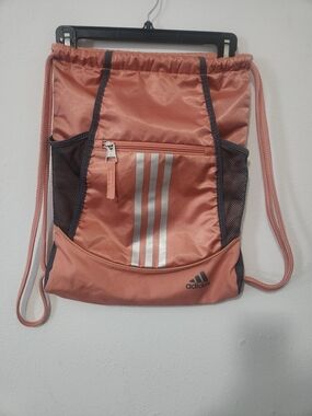 Adidas Pink Drawstring Gym Bag with Reflective Stripes